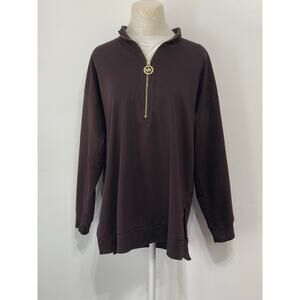 Michael Kors quarter-zip pullover in deep espresso brown sz L athleisure chic‎